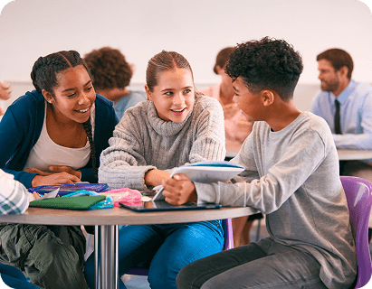 Students working at a table together